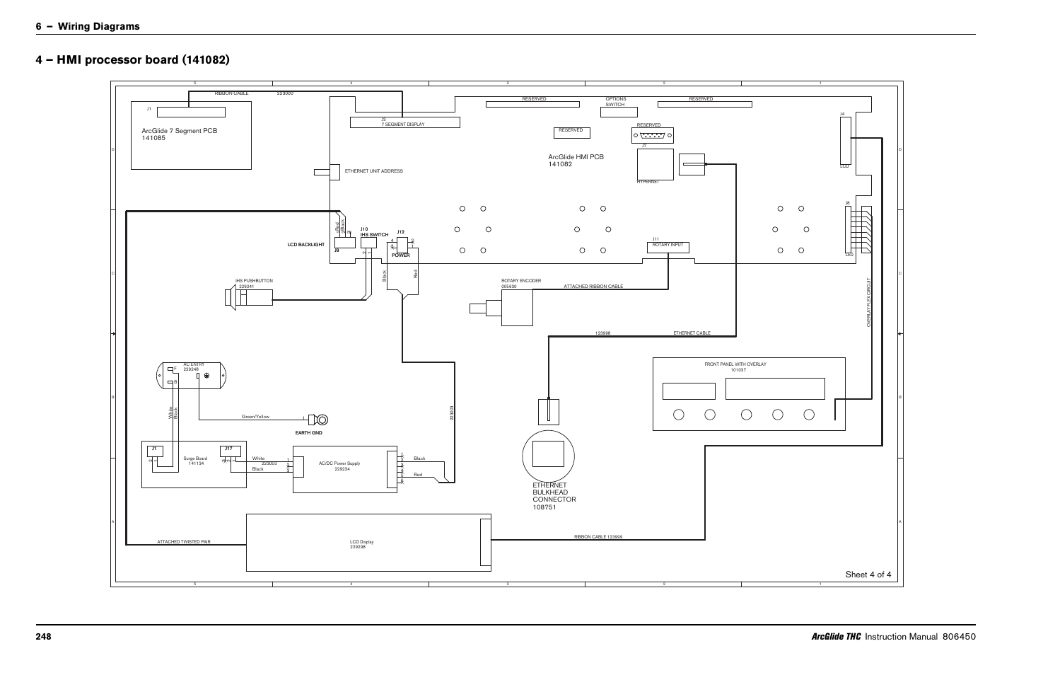 4 – hmi processor board (141082), 6 – wiring diagrams, Sheet 4 of 4 | Hypertherm THC ArcGlide User Manual | Page 248 / 288