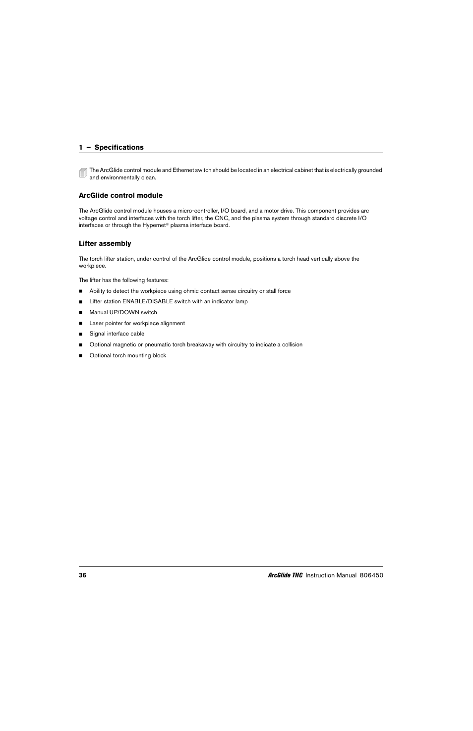 Arcglide control module, Lifter assembly | Hypertherm THC ArcGlide User Manual | Page 36 / 288