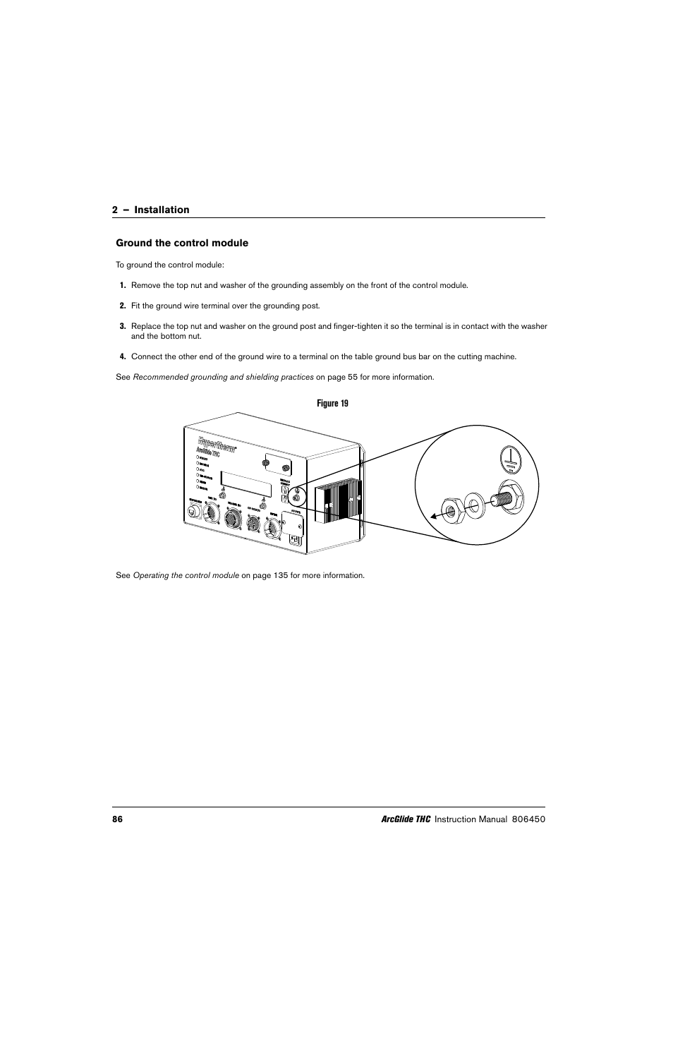 Ground the control module | Hypertherm THC ArcGlide User Manual | Page 86 / 288