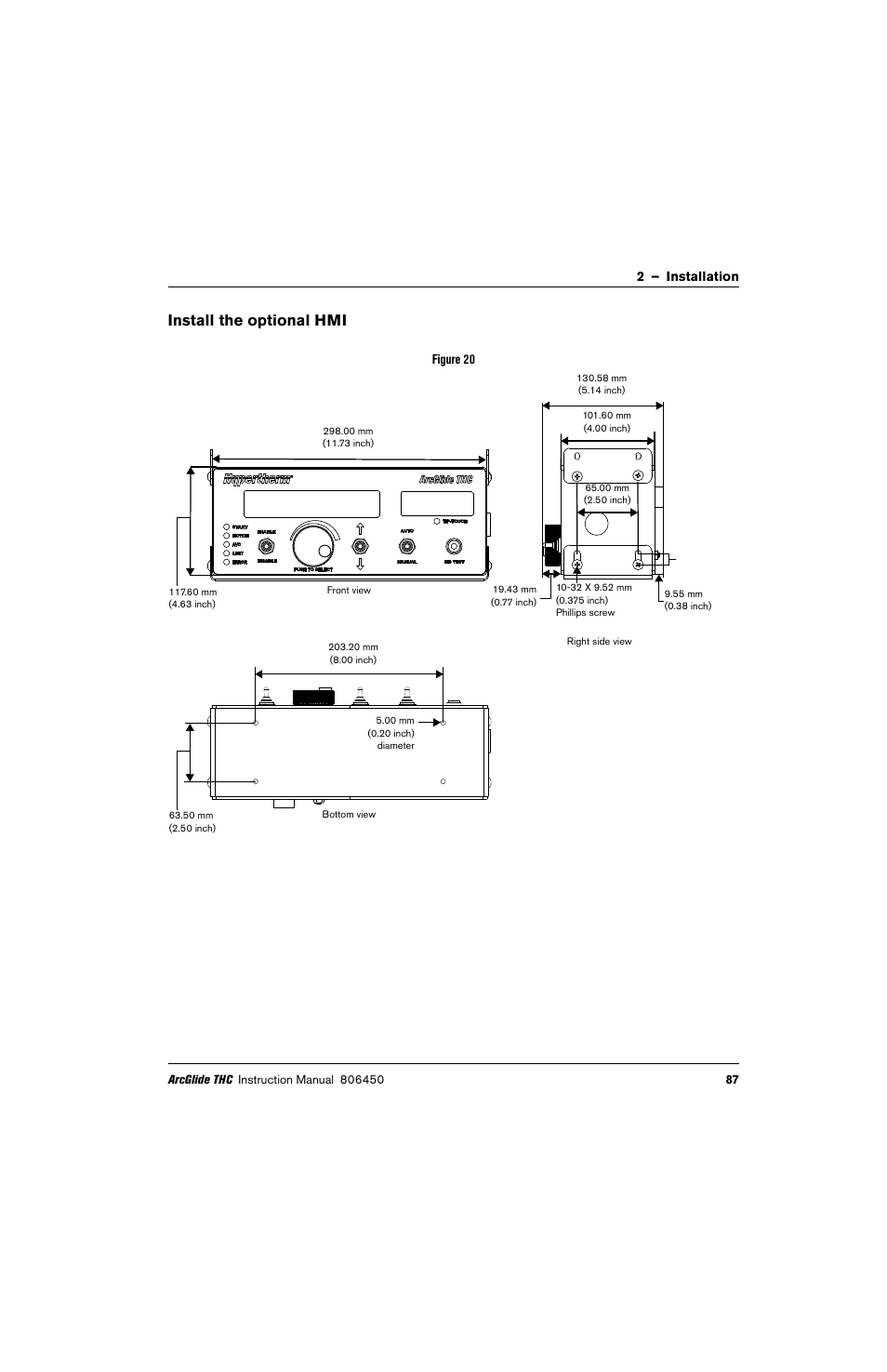 Install the optional hmi | Hypertherm THC ArcGlide User Manual | Page 87 / 288