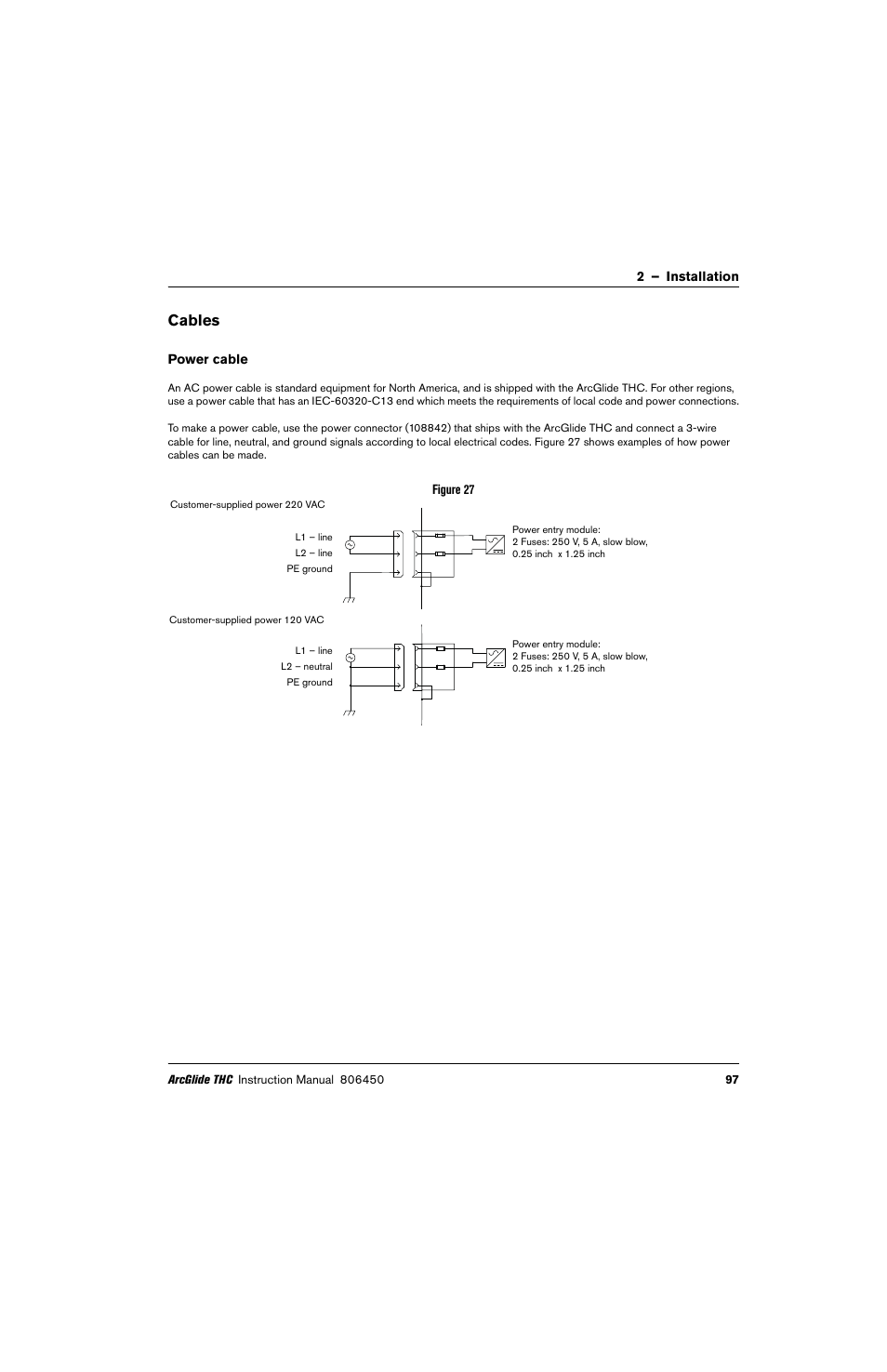 Cables, Power cable | Hypertherm THC ArcGlide User Manual | Page 97 / 288