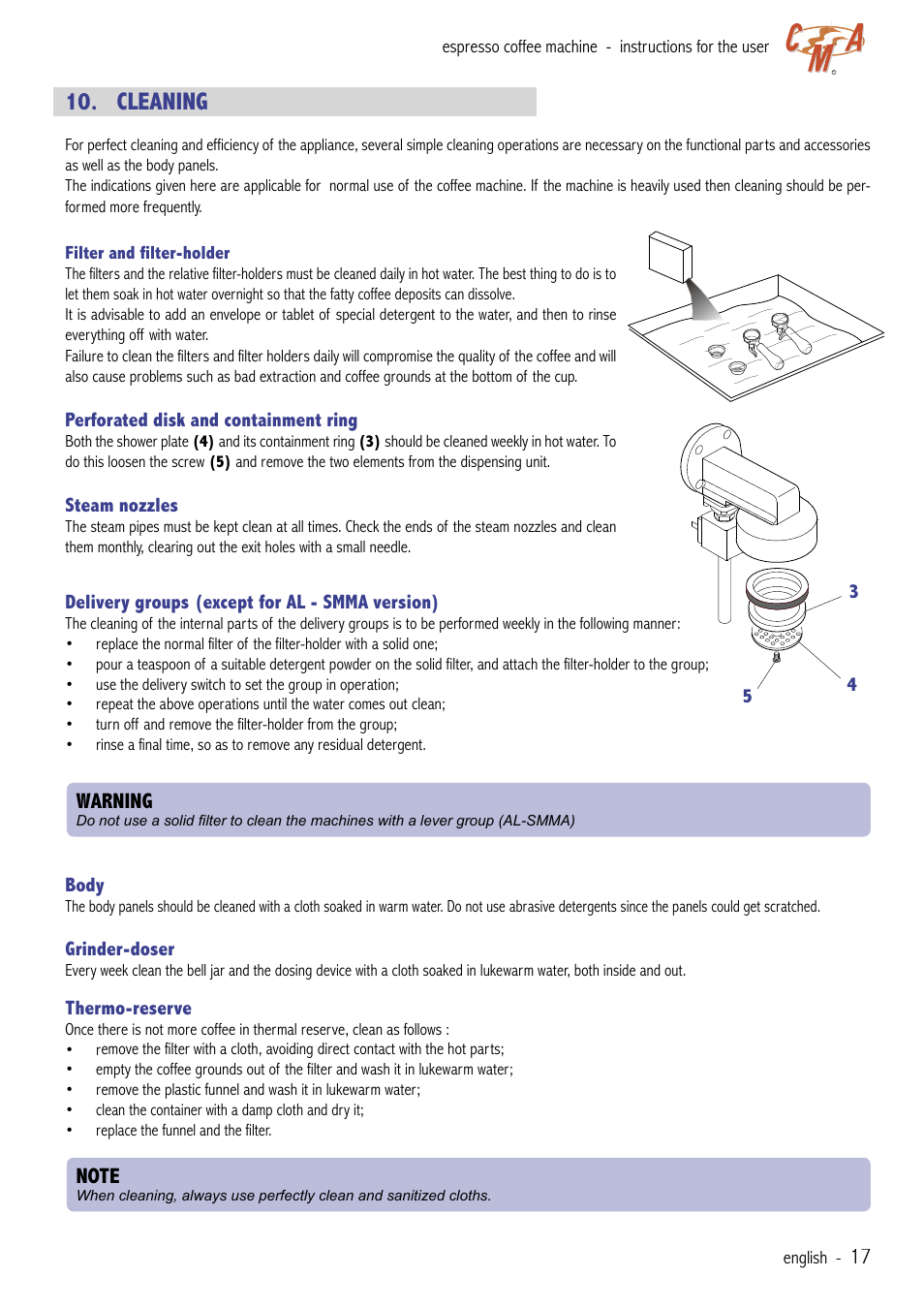 Cleaning, Warning | Cecilware VAE-J1 User Manual | Page 17 / 24