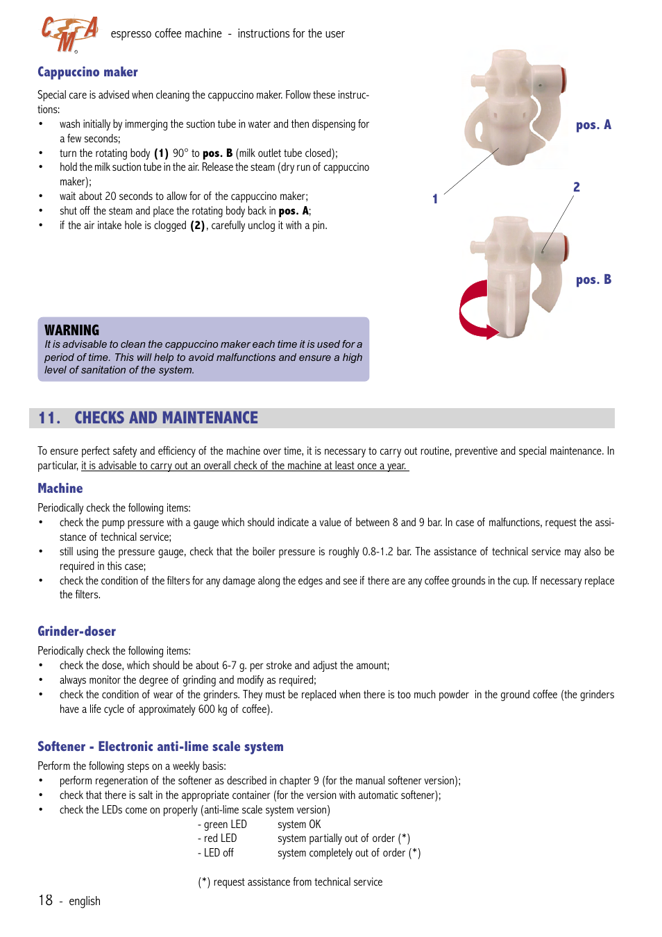 Checks and maintenance, Warning | Cecilware VAE-J1 User Manual | Page 18 / 24