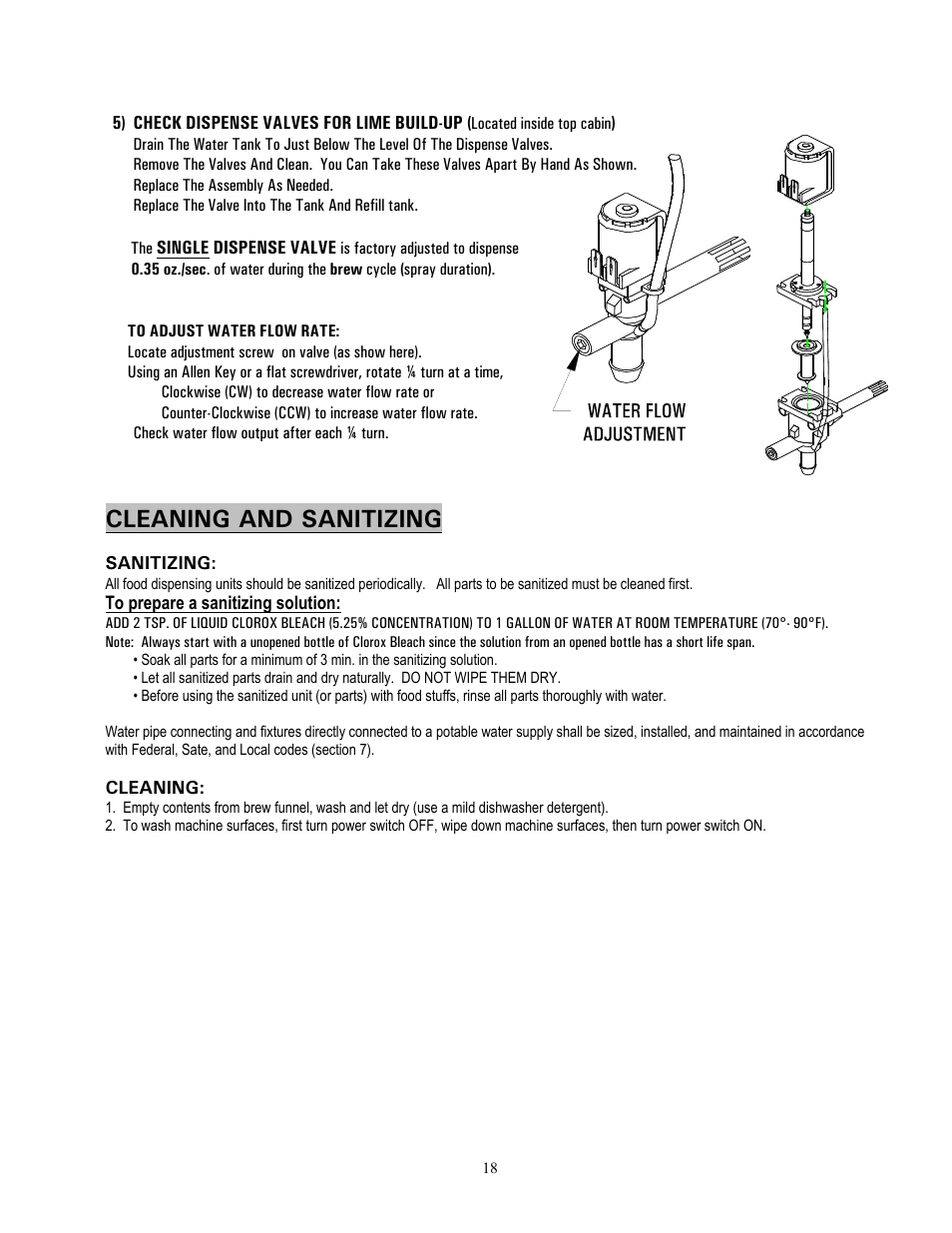 Cleaning and sanitizing | Cecilware C-2003G-IT User Manual | Page 18 / 19