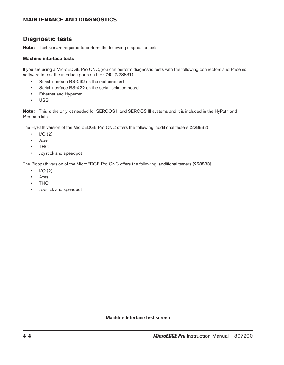 Diagnostic tests, Diagnostic tests -4 | Hypertherm MicroEDGE Pro Shape Cutting Control Rev.2 User Manual | Page 100 / 182
