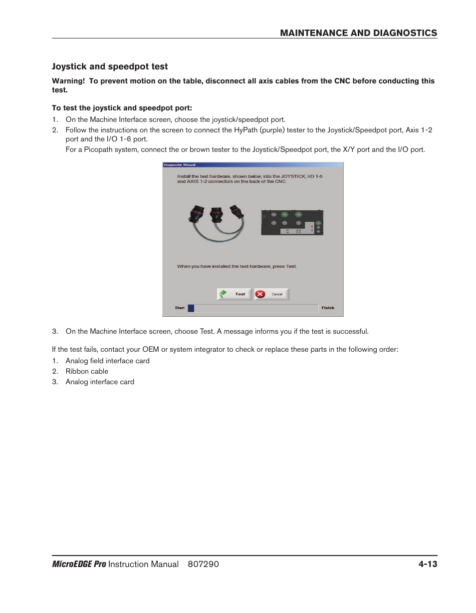 Joystick and speedpot test, Joystick and speedpot test -13 | Hypertherm MicroEDGE Pro Shape Cutting Control Rev.2 User Manual | Page 109 / 182