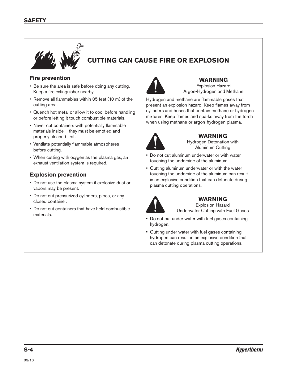 Cutting can cause fire or explosion | Hypertherm MicroEDGE Pro Shape Cutting Control Rev.2 User Manual | Page 14 / 182