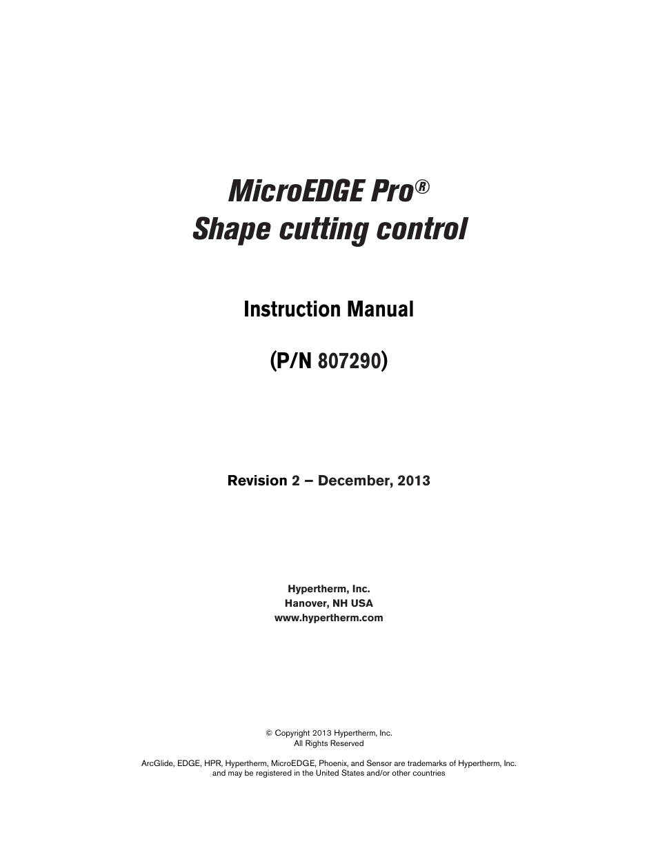 Microedge pro, Shape cutting control | Hypertherm MicroEDGE Pro Shape Cutting Control Rev.2 User Manual | Page 3 / 182