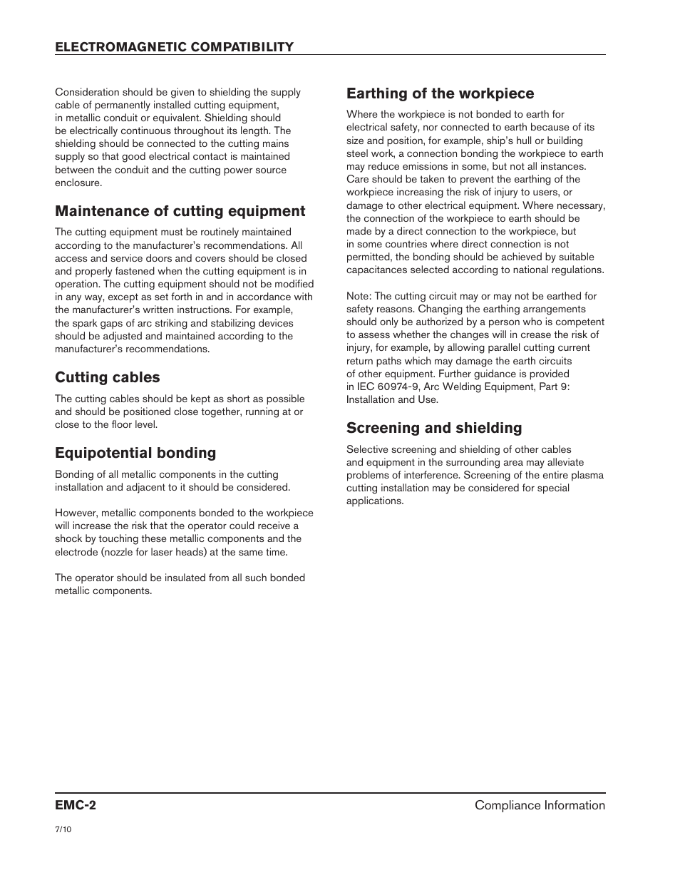 Maintenance of cutting equipment, Cutting cables, Equipotential bonding | Earthing of the workpiece, Screening and shielding | Hypertherm MicroEDGE Pro Shape Cutting Control Rev.2 User Manual | Page 32 / 182