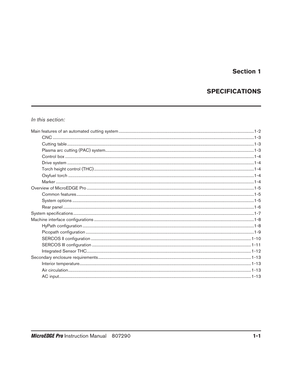 Specifications, Specifications -1 | Hypertherm MicroEDGE Pro Shape Cutting Control Rev.2 User Manual | Page 35 / 182