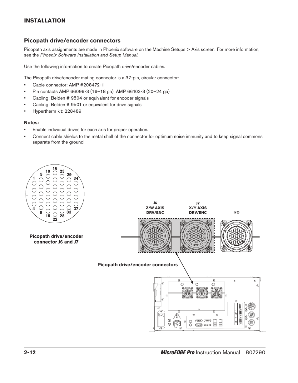 Picopath drive/encoder connectors, Picopath drive/encoder connectors -12, Installation 2-12 | Hypertherm MicroEDGE Pro Shape Cutting Control Rev.2 User Manual | Page 60 / 182