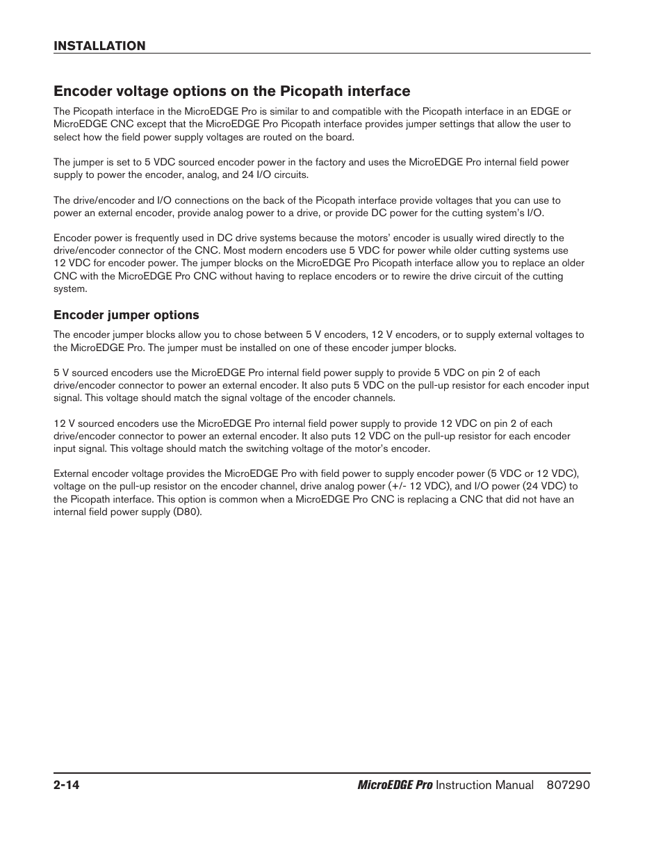 Encoder voltage options on the picopath interface, Encoder jumper options, Encoder jumper options -14 | Hypertherm MicroEDGE Pro Shape Cutting Control Rev.2 User Manual | Page 62 / 182