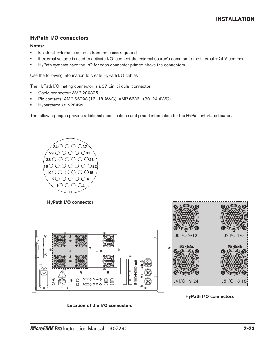 Hypath i/o connectors, Hypath i/o connectors -23 | Hypertherm MicroEDGE Pro Shape Cutting Control Rev.2 User Manual | Page 71 / 182
