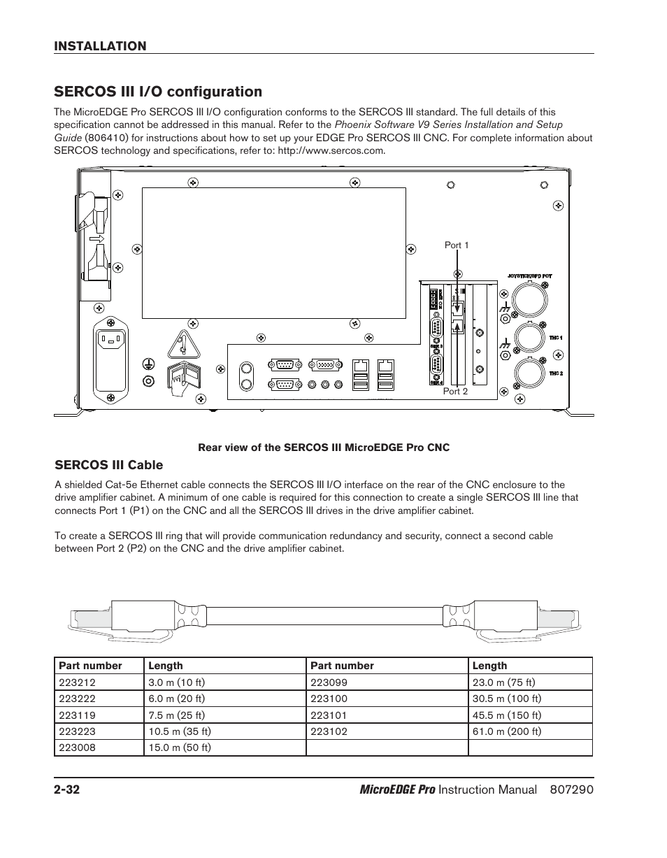 Sercos iii i/o configuration, Sercos iii cable, Sercos iii i/o configuration -32 | Sercos iii cable -32 | Hypertherm MicroEDGE Pro Shape Cutting Control Rev.2 User Manual | Page 80 / 182