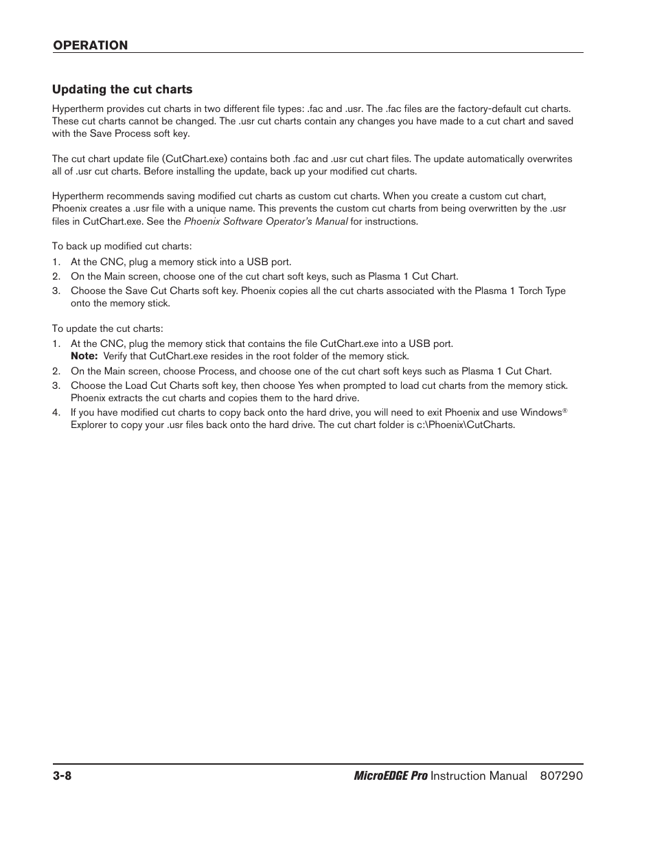 Updating the cut charts, Updating the cut charts -8 | Hypertherm MicroEDGE Pro Shape Cutting Control Rev.2 User Manual | Page 96 / 182