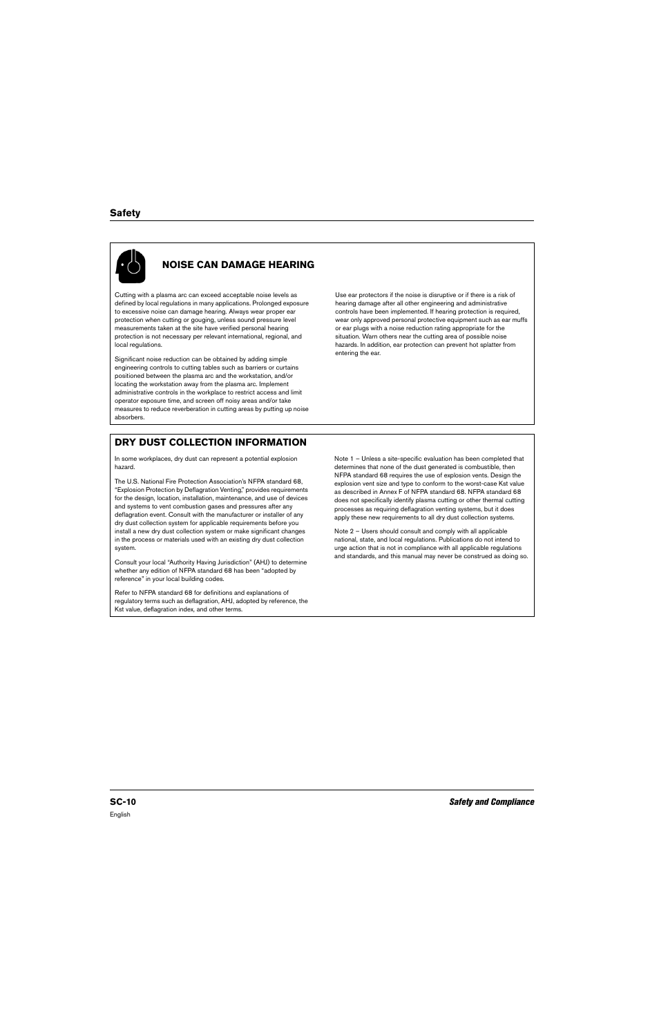 Noise can damage hearing, Dry dust collection information, Safety noise can damage hearing | Hypertherm 80669C Rev.2 User Manual | Page 10 / 304