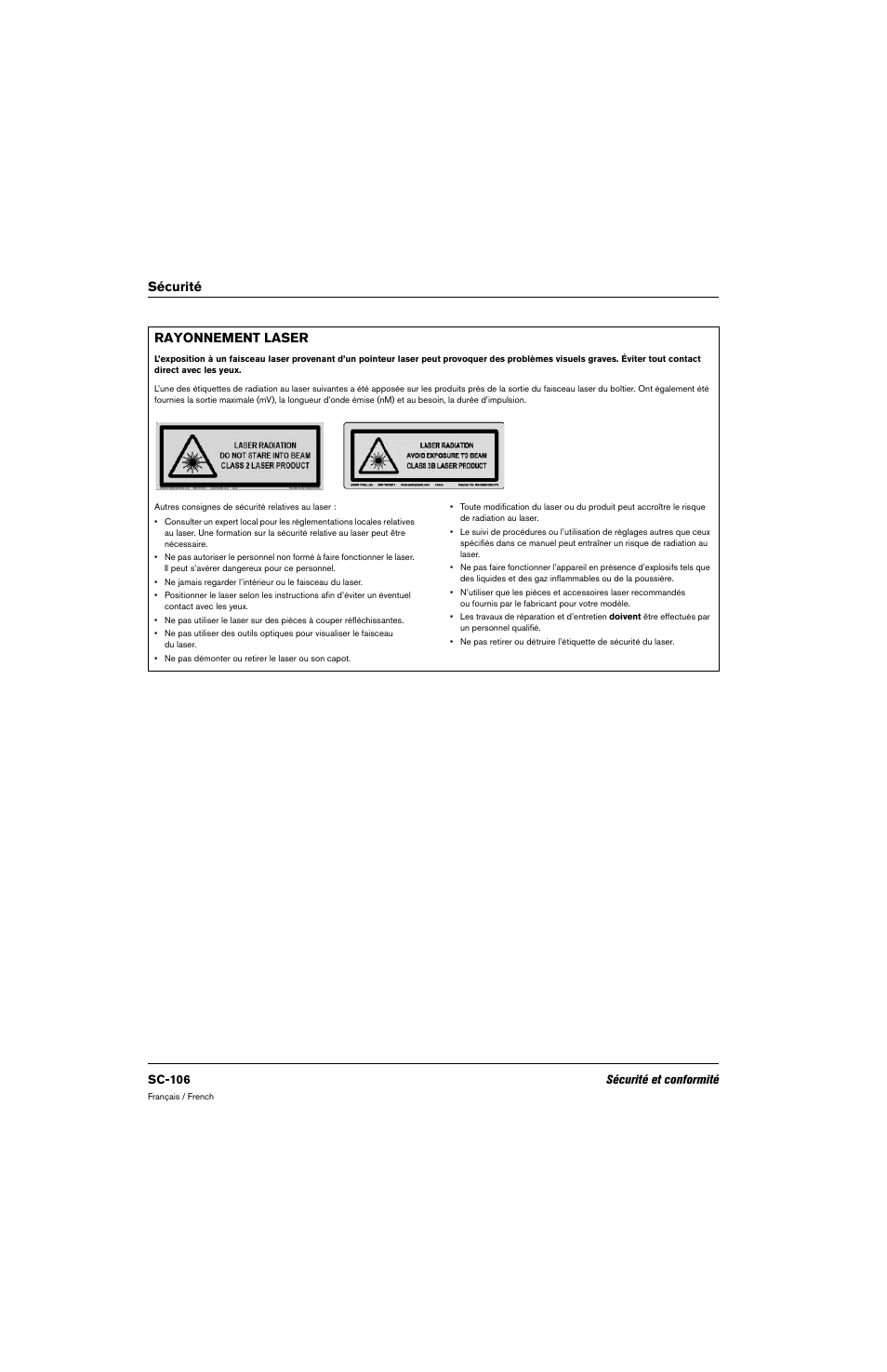 Rayonnement laser, Sécurité rayonnement laser | Hypertherm 80669C Rev.2 User Manual | Page 106 / 304