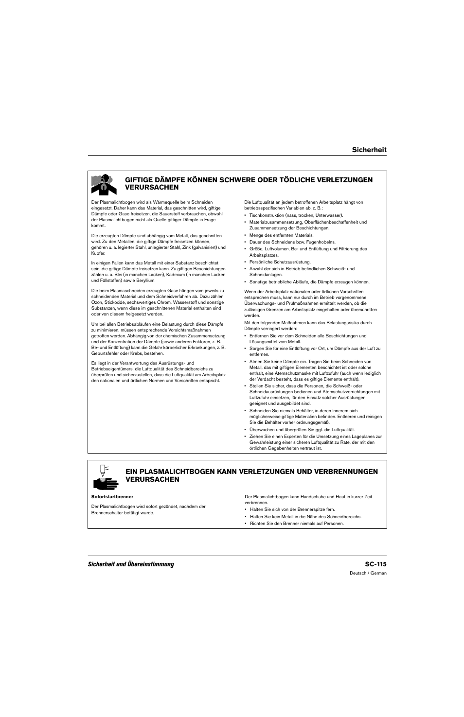 Sicherheit und übereinstimmung sc-115 | Hypertherm 80669C Rev.2 User Manual | Page 115 / 304