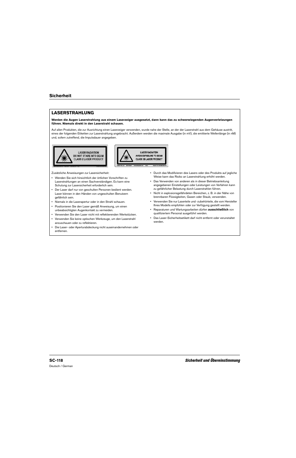 Laserstrahlung, Sicherheit laserstrahlung | Hypertherm 80669C Rev.2 User Manual | Page 118 / 304