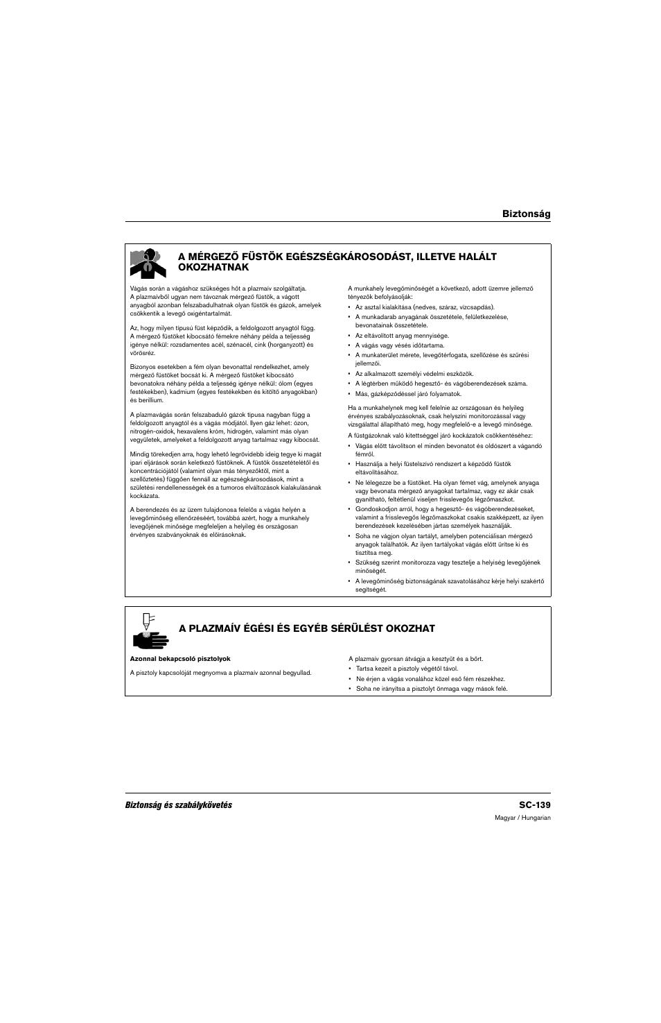 A plazmaív égési és egyéb sérülést okozhat, Biztonság és szabálykövetés sc-139 | Hypertherm 80669C Rev.2 User Manual | Page 139 / 304