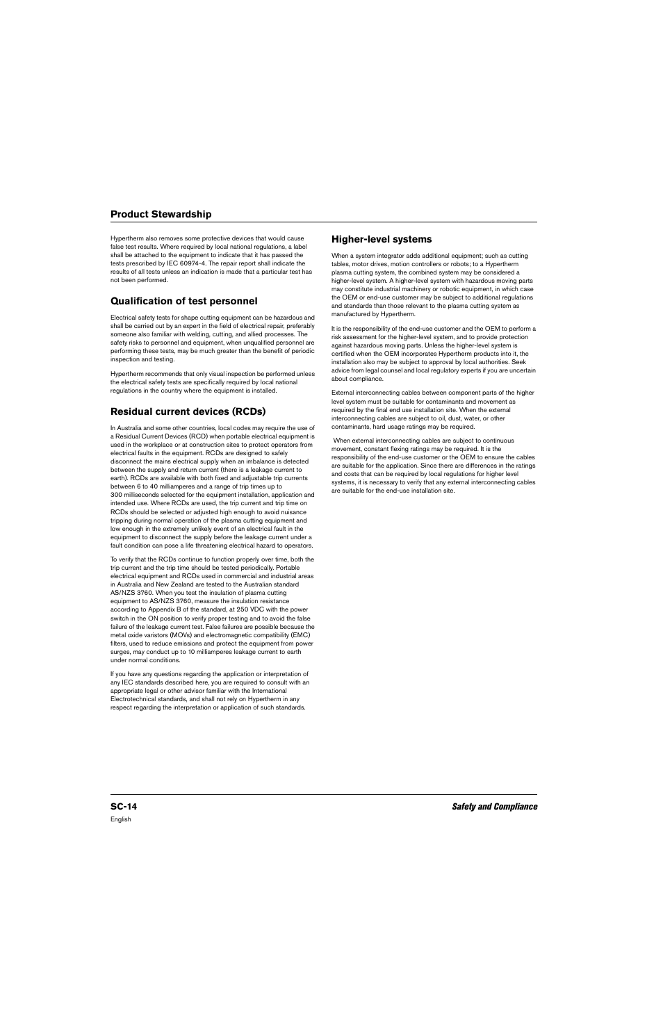 Qualification of test personnel, Residual current devices (rcds), Higher-level systems | Hypertherm 80669C Rev.2 User Manual | Page 14 / 304