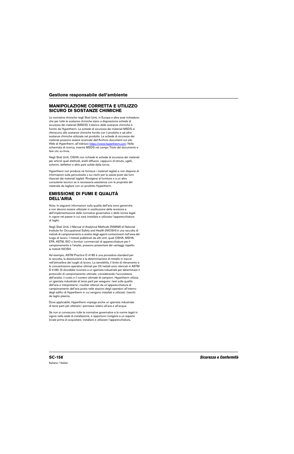 Emissione di fumi e qualità dell’aria | Hypertherm 80669C Rev.2 User Manual | Page 158 / 304