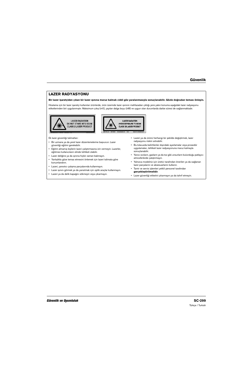 Lazer radyasyonu, Güvenlik lazer radyasyonu | Hypertherm 80669C Rev.2 User Manual | Page 299 / 304