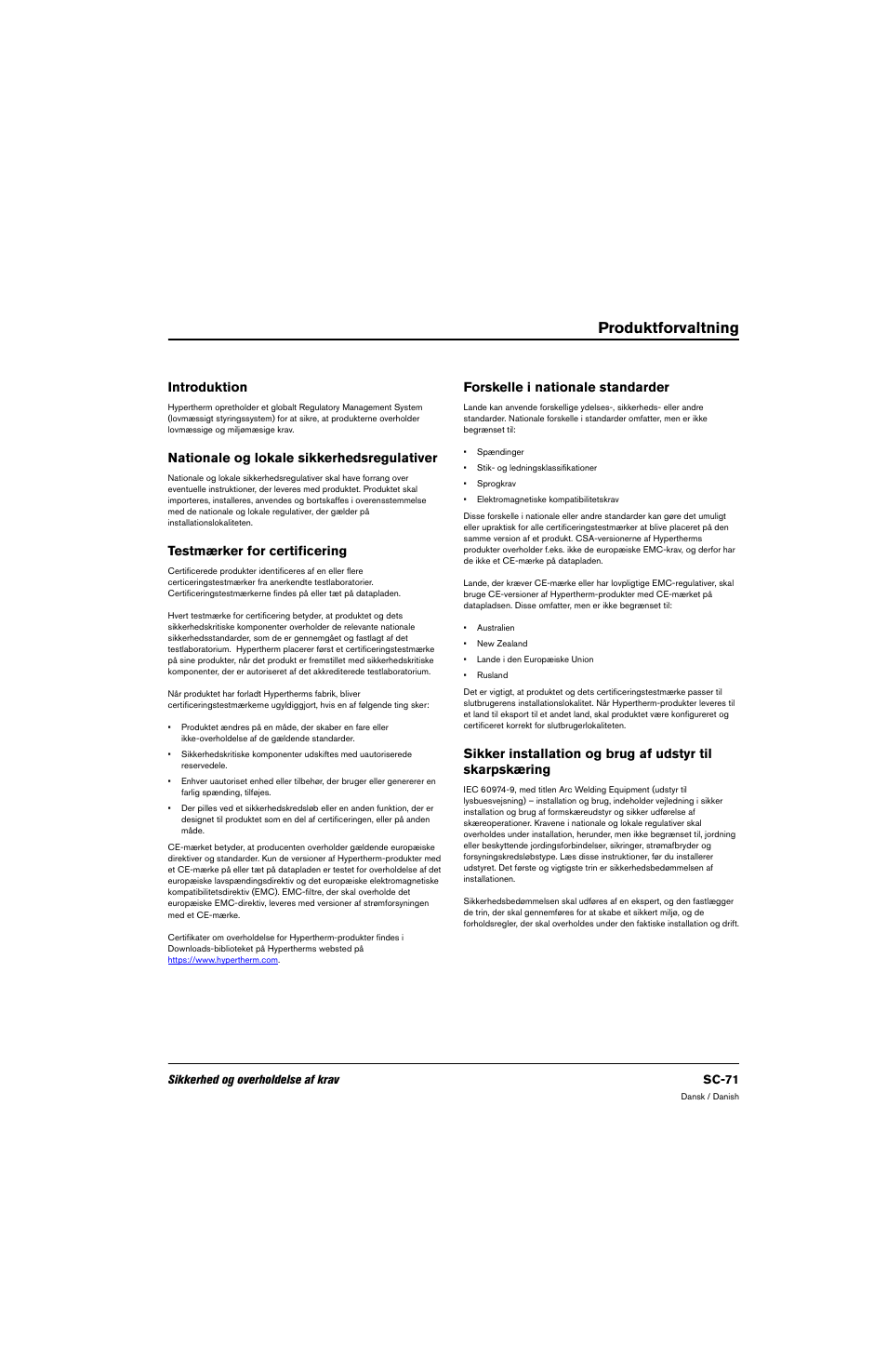 Produktforvaltning, Introduktion, Nationale og lokale sikkerhedsregulativer | Testmærker for certificering, Forskelle i nationale standarder | Hypertherm 80669C Rev.2 User Manual | Page 71 / 304