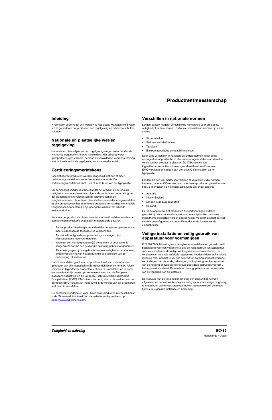 Productrentmeesterschap, Inleiding, Nationale en plaatselijke wet-en regelgeving | Certificeringsmerktekens, Verschillen in nationale normen | Hypertherm 80669C Rev.2 User Manual | Page 83 / 304