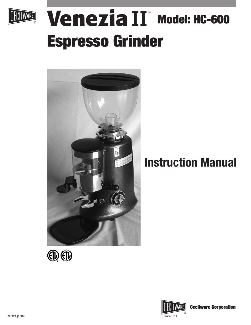 Cecilware VENEZIA II HC-600 User Manual | 10 pages