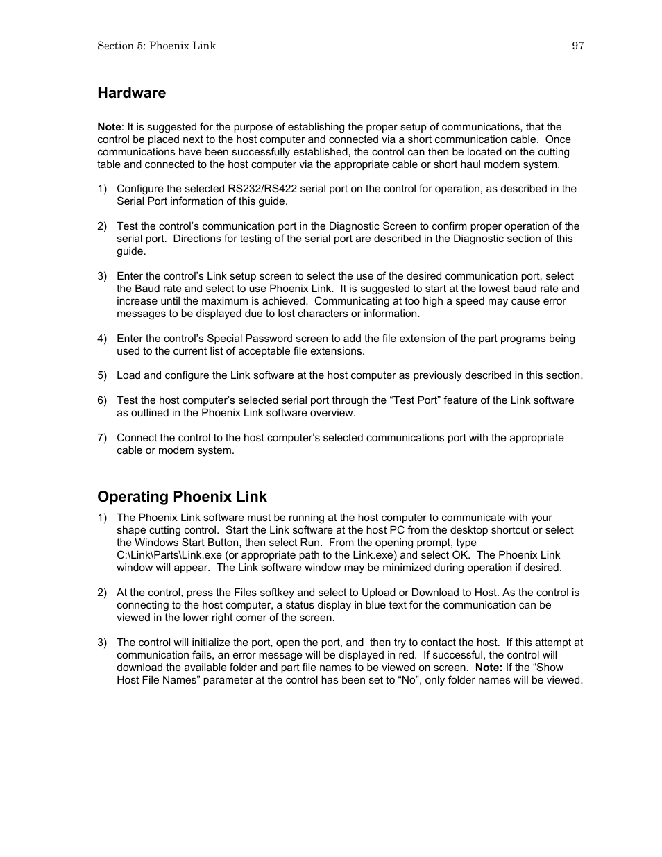 Hardware, Operating phoenix link | Hypertherm HTA Rev 6.00 Install Guide User Manual | Page 109 / 242