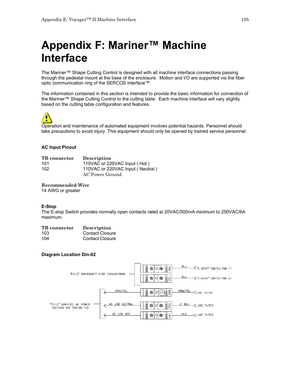 Appendix f: mariner™ machine interface | Hypertherm HTA Rev 6.00 Install Guide User Manual | Page 207 / 242