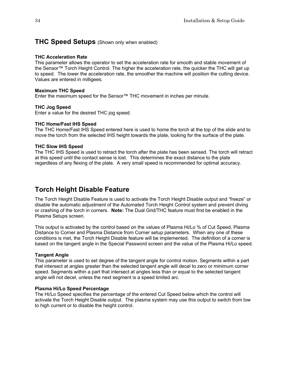 Thc speed setups, Torch height disable feature | Hypertherm HTA Rev 6.00 Install Guide User Manual | Page 46 / 242