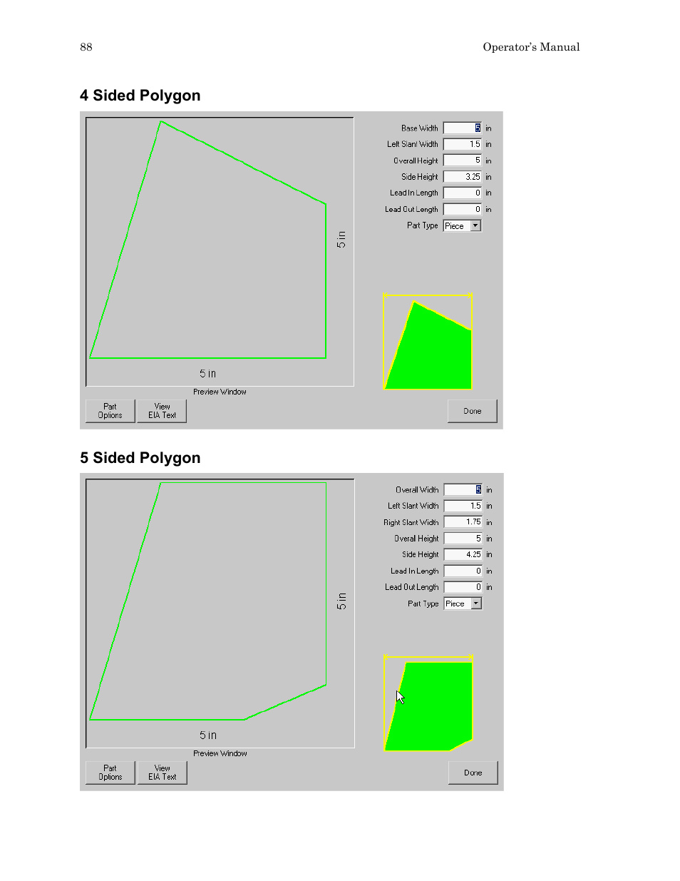 4 sided polygon, 5 sided polygon | Hypertherm HTA Rev 6.00 Operators Manual User Manual | Page 102 / 212