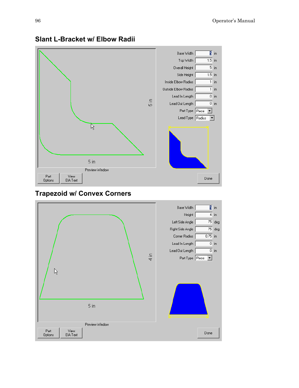 Slant l-bracket w/ elbow radii, Trapezoid w/ convex corners | Hypertherm HTA Rev 6.00 Operators Manual User Manual | Page 110 / 212