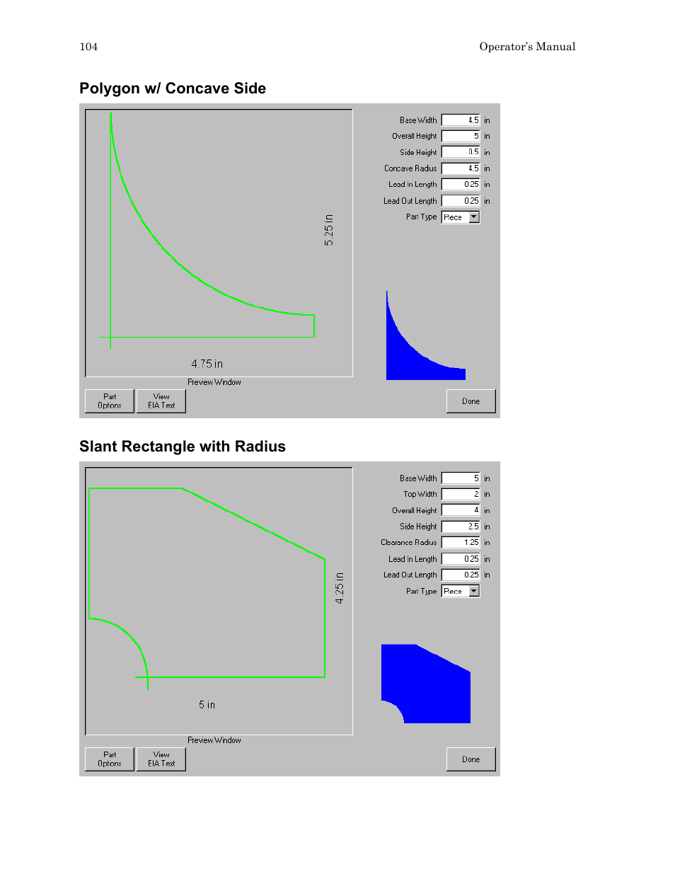 Polygon w/ concave side, Slant rectangle with radius | Hypertherm HTA Rev 6.00 Operators Manual User Manual | Page 118 / 212