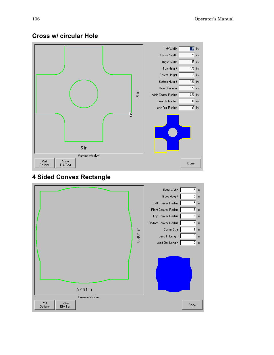 Cross w/ circular hole, 4 sided convex rectangle | Hypertherm HTA Rev 6.00 Operators Manual User Manual | Page 120 / 212