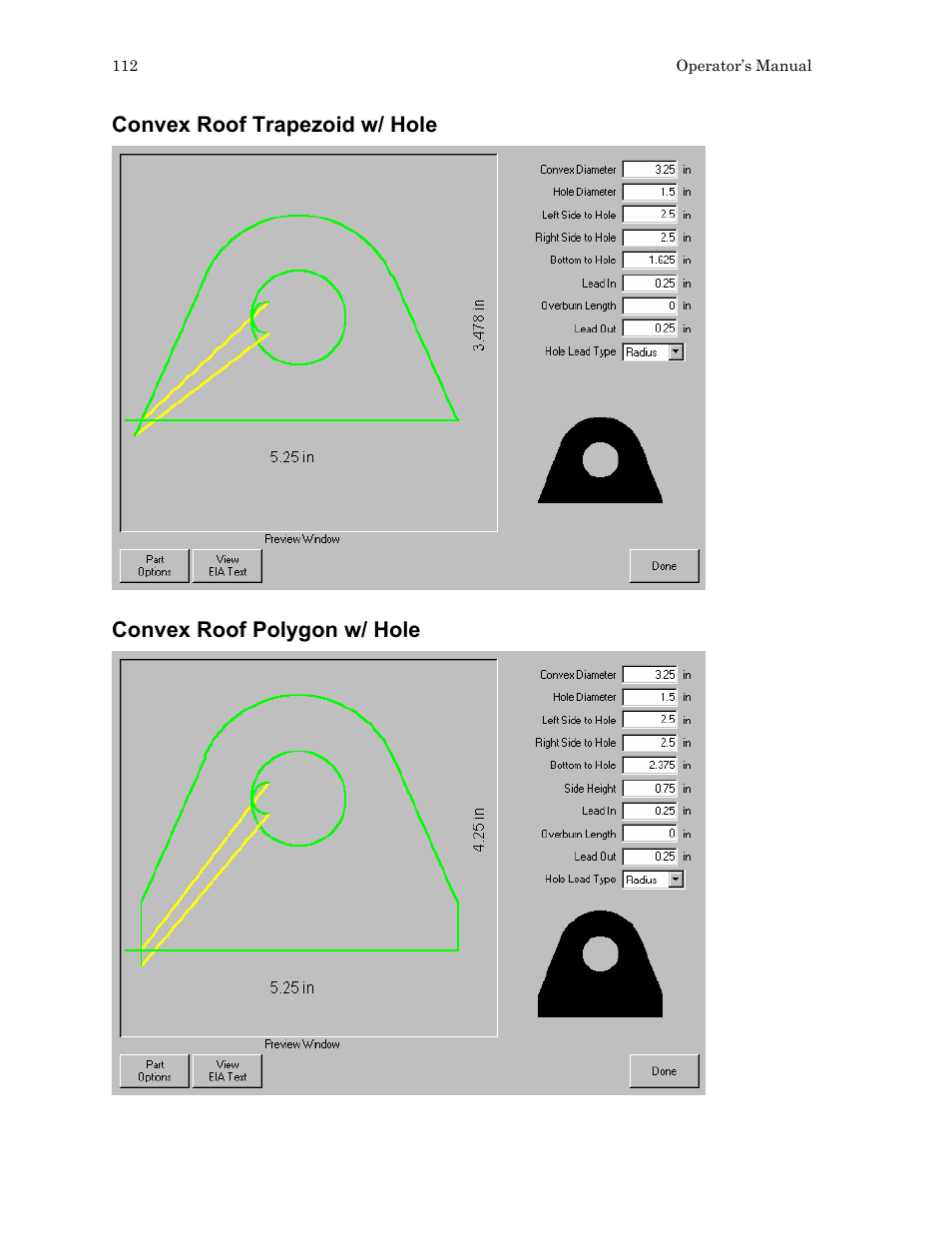Convex roof trapezoid w/ hole, Convex roof polygon w/ hole | Hypertherm HTA Rev 6.00 Operators Manual User Manual | Page 126 / 212