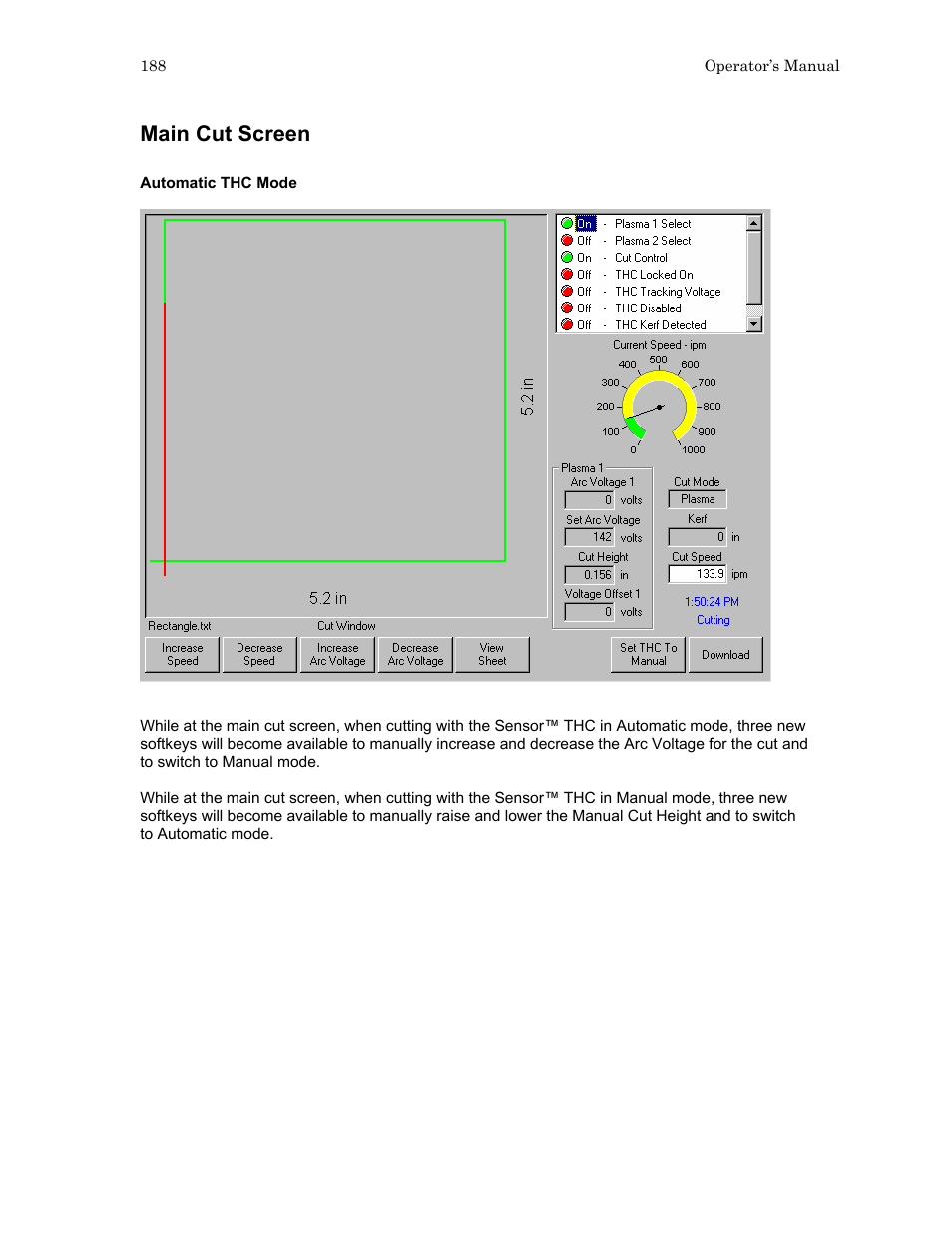 Main cut screen | Hypertherm HTA Rev 6.00 Operators Manual User Manual | Page 202 / 212