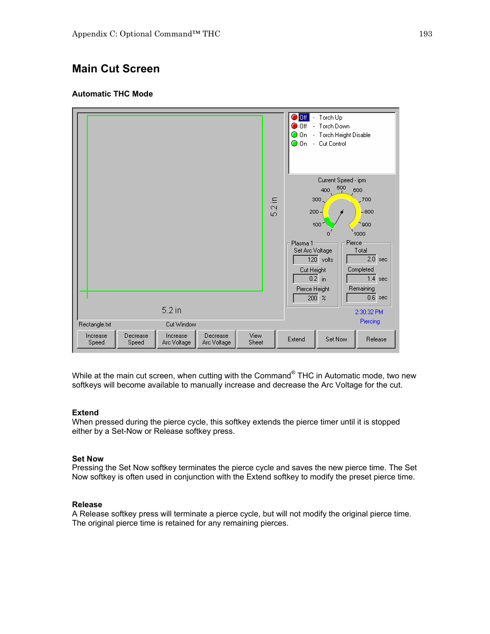 Main cut screen | Hypertherm HTA Rev 6.00 Operators Manual User Manual | Page 207 / 212