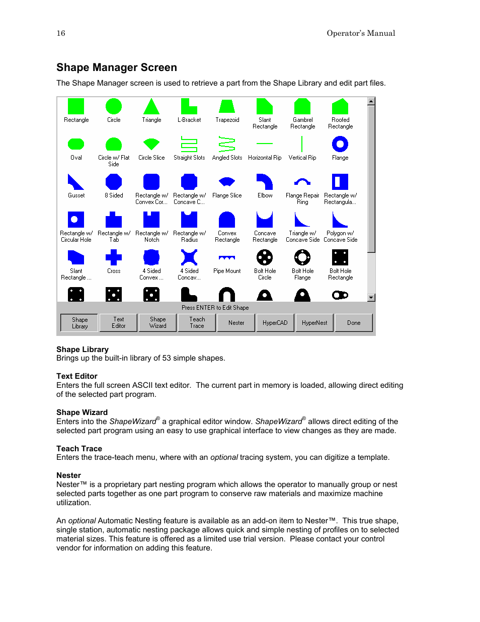 Shape manager screen | Hypertherm HTA Rev 6.00 Operators Manual User Manual | Page 30 / 212