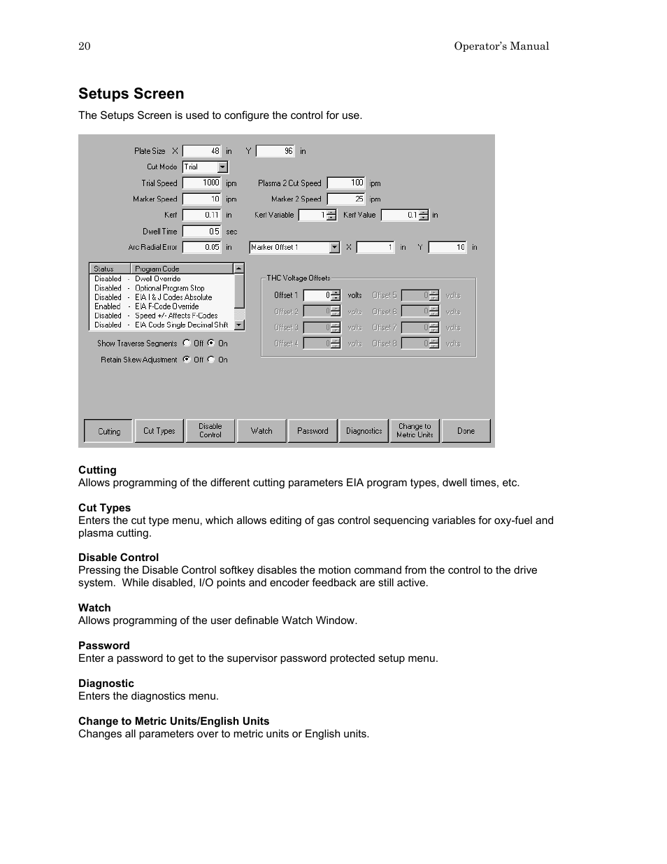 Setups screen | Hypertherm HTA Rev 6.00 Operators Manual User Manual | Page 34 / 212