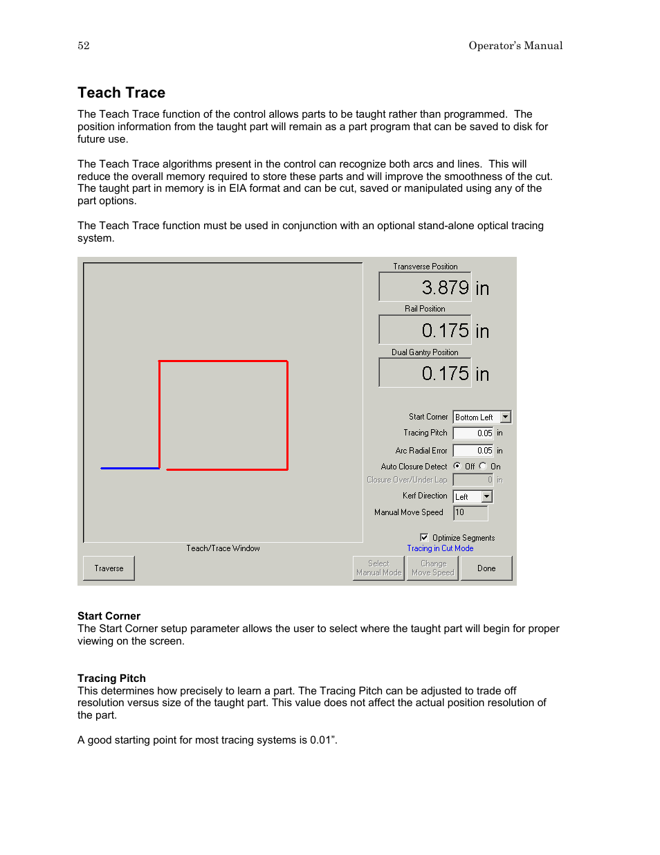 Teach trace | Hypertherm HTA Rev 6.00 Operators Manual User Manual | Page 66 / 212