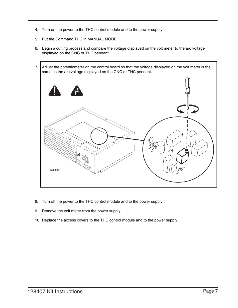 Ht4400 thc, Control pc board calibration | Hypertherm THC Control Board Replacement User Manual | Page 10 / 13