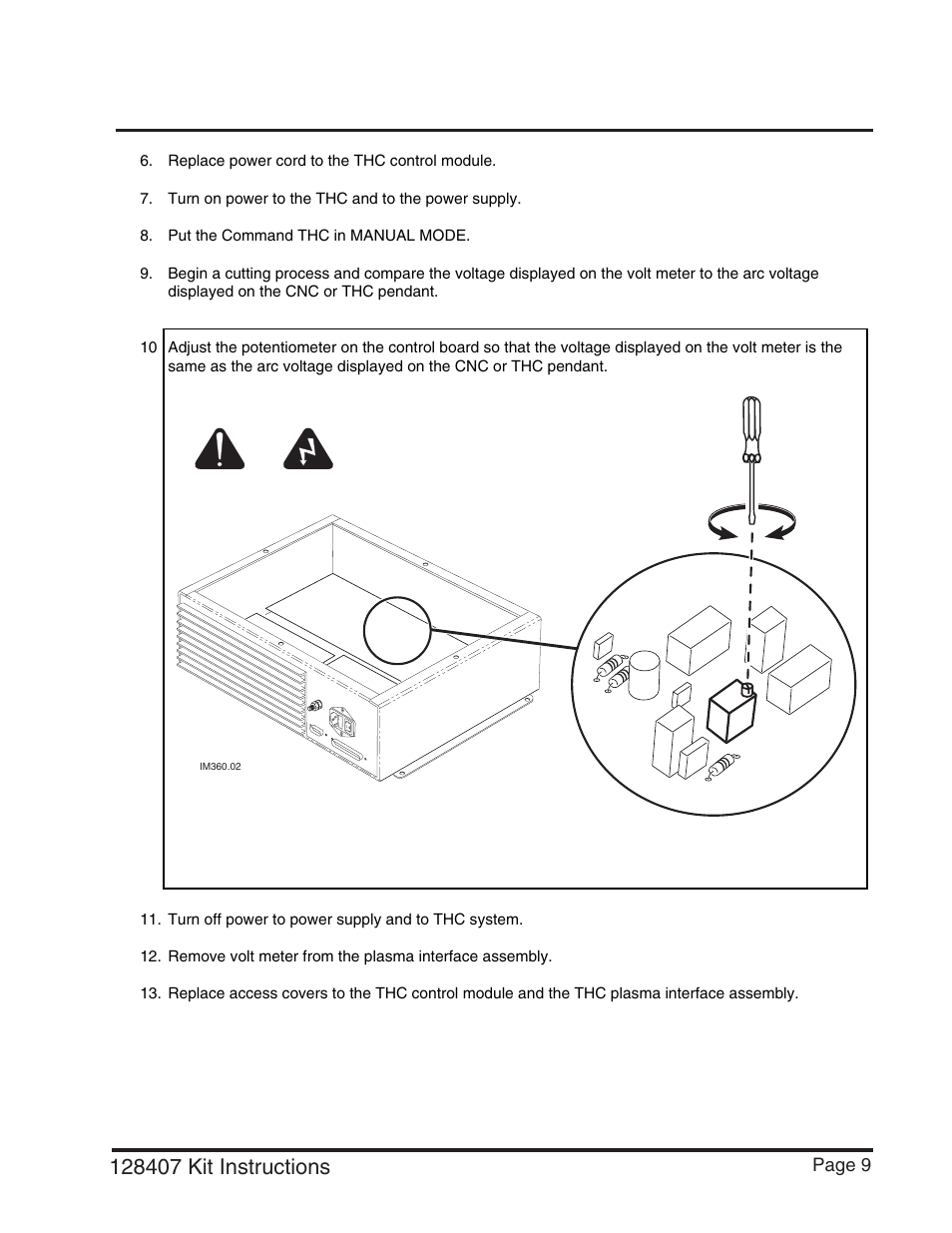 Control pcb calibration | Hypertherm THC Control Board Replacement User Manual | Page 12 / 13