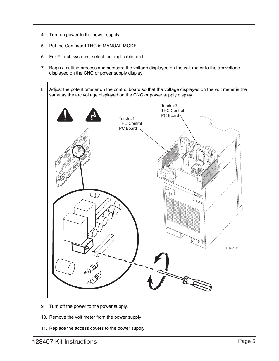 Hd4070 thc, Control pc board calibration | Hypertherm THC Control Board Replacement User Manual | Page 8 / 13