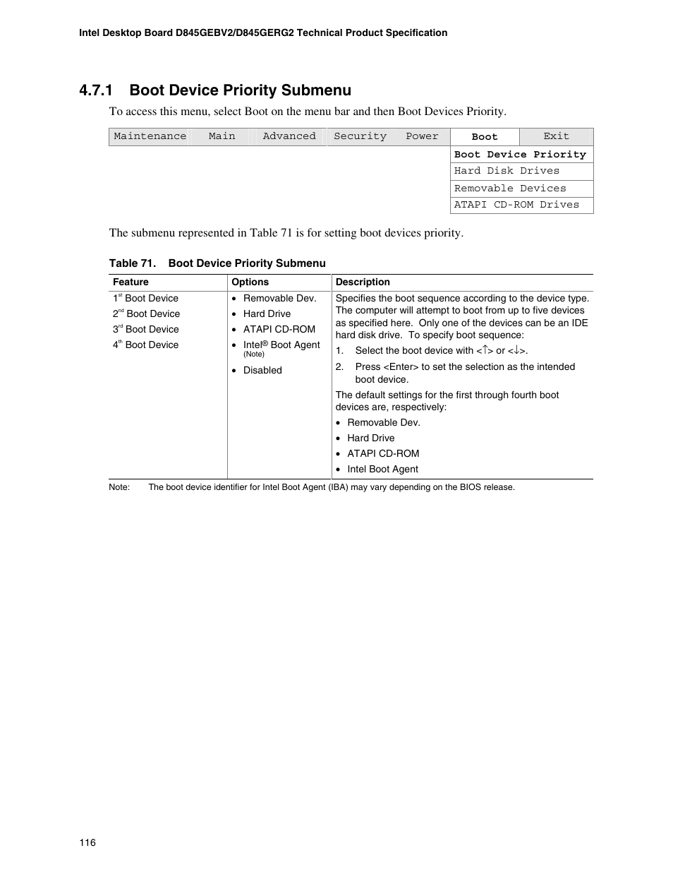 1 boot device priority submenu | Hypertherm D845GEBV2 User Manual | Page 116 / 128