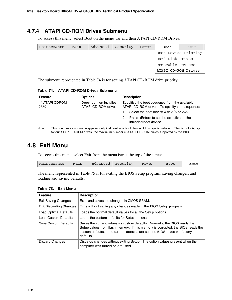 4 atapi cd-rom drives submenu, 8 exit menu | Hypertherm D845GEBV2 User Manual | Page 118 / 128