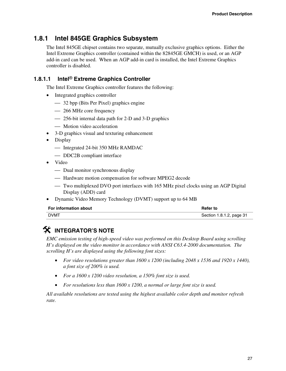 1 intel 845ge graphics subsystem | Hypertherm D845GEBV2 User Manual | Page 27 / 128