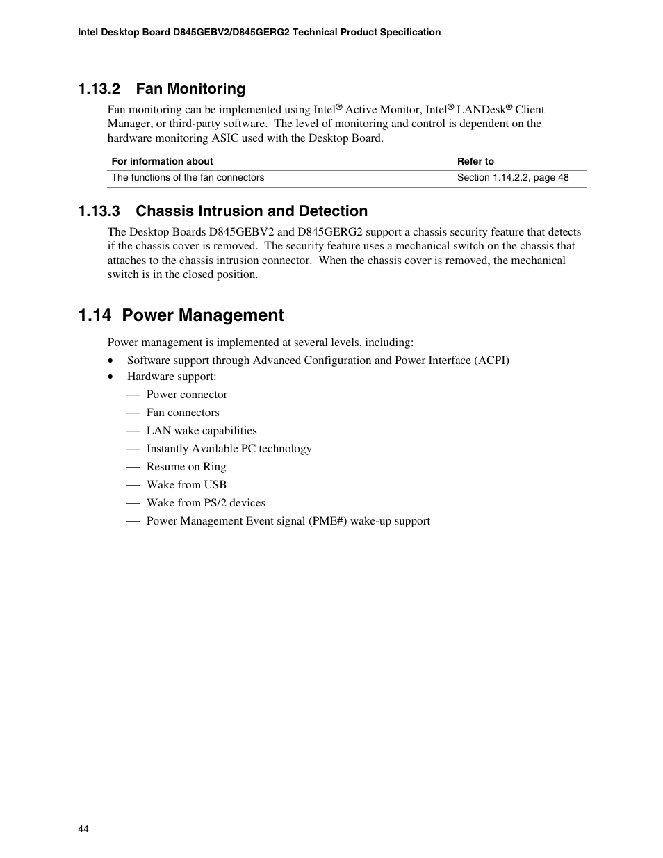 2 fan monitoring, 3 chassis intrusion and detection, 14 power management | Hypertherm D845GEBV2 User Manual | Page 44 / 128
